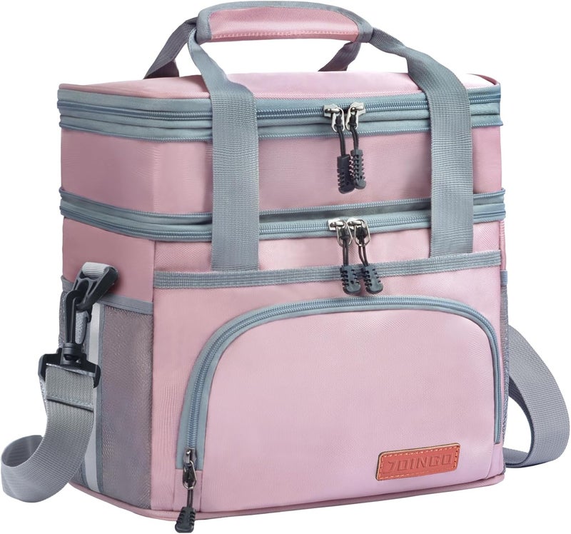 JOINGO Lunch Box For Men/Women,Large Double-layer Insulated Expandable Reusable Leakproof Cooler Bags For Adults,Lunch Bag With Adjustable Shoulder Strap For Office Travel Picnic（Pink） - Image 1